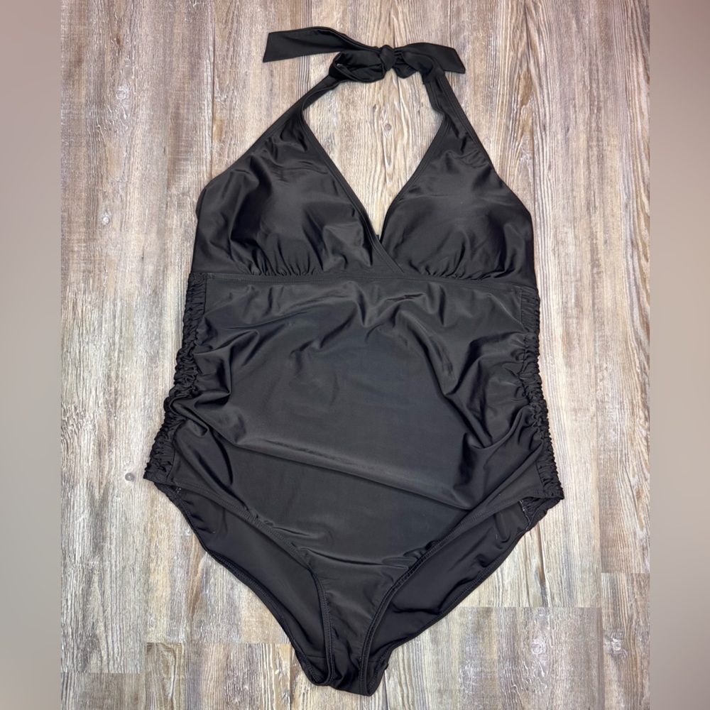 Beach Bump by Motherhood Womens Maternity One Piece Black Swim Suit Size XL